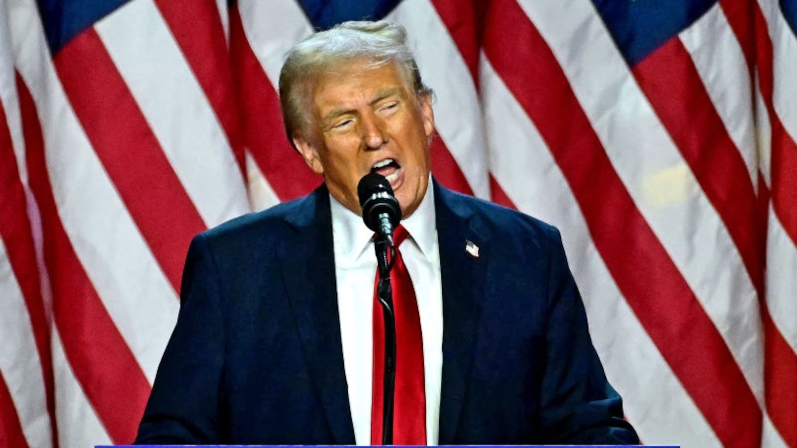 Former US President and Republican presidential candidate Donald Trump speaks during an election night event at the West Palm Beach Convention Center in West Palm Beach, Florida, early on November 6, 2024. Republican former president Donald Trump closed in on a new term in the White House early November 6, 2024, just needing a handful of electoral votes to defeat Democratic Vice President Kamala Harris.