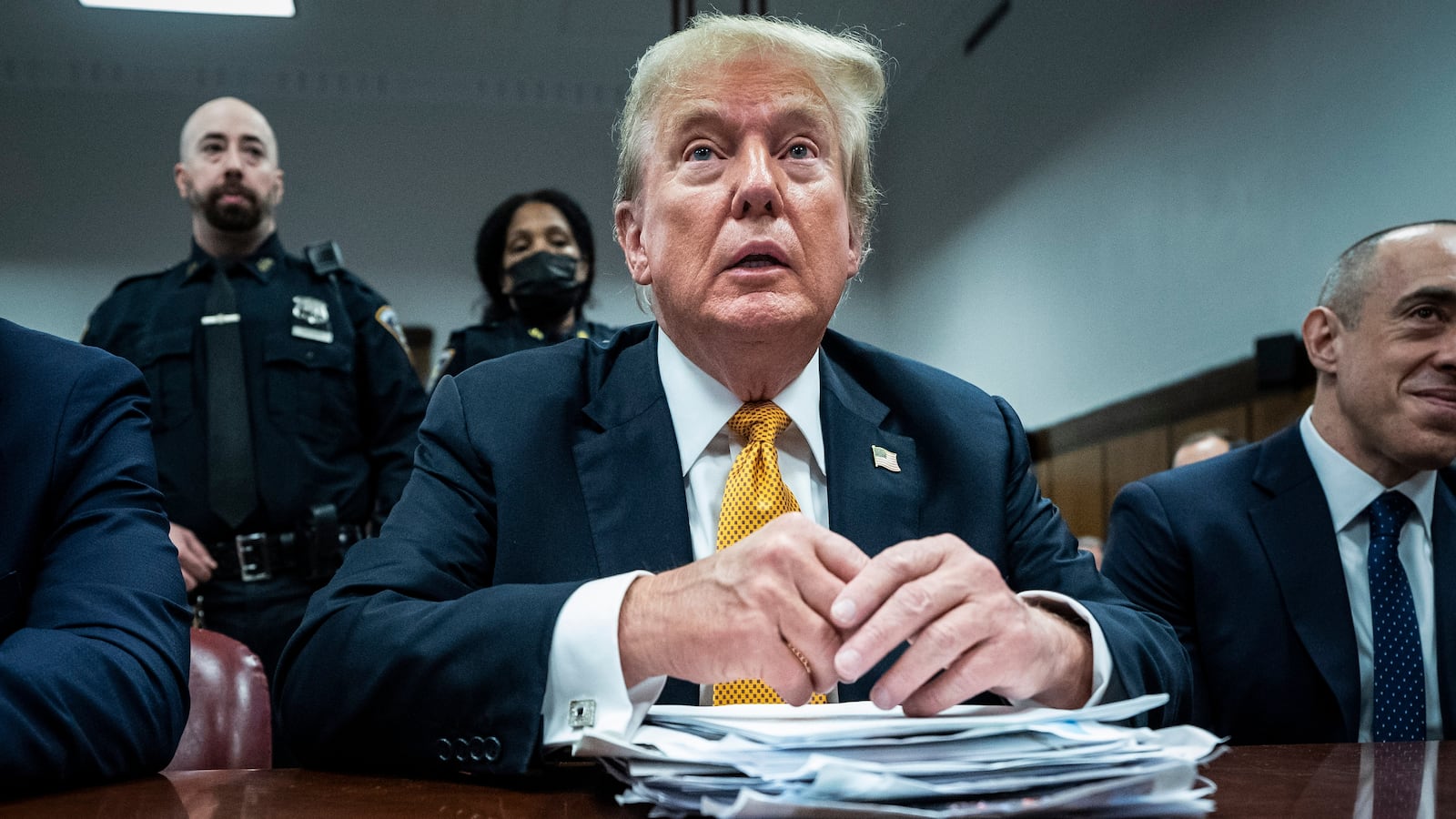 NEW YORK, NEW YORK - MAY 29: Former U.S. President Donald Trump with attorneys Todd Blanche and Emil Bove attends his criminal trial at Manhattan Criminal Court on May 29, 2024 in New York City. Judge Juan Merchan will give the jury their instructions before they begin deliberations today. The former president faces 34 felony counts of falsifying business records in the first of his criminal cases to go to trial. (Photo by Jabin Botsford-Pool/Getty Images)