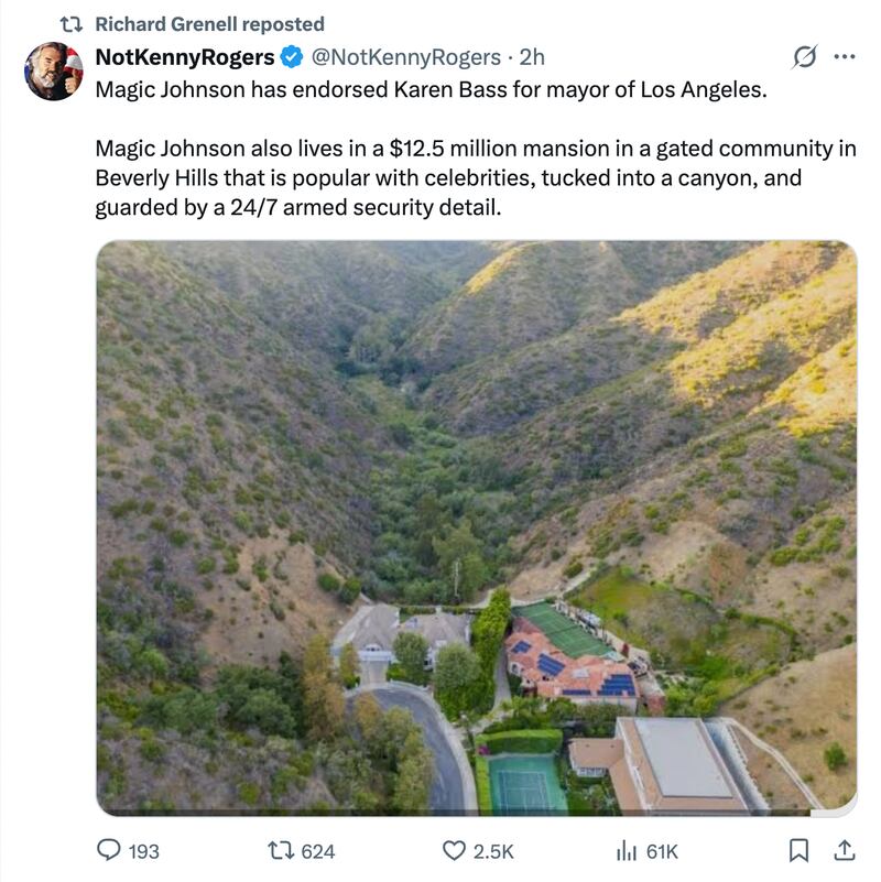 Richard Grenell doubles down on Magic Johnson attack.