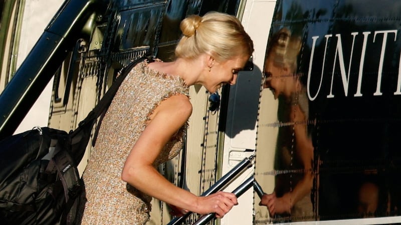 Natalie Harp boards Marine One near the White House on Friday.