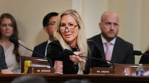 WASHINGTON, DC - DECEMBER 11: Rep. Marjorie Taylor Greene (R-GA) speaks during a hearing with the House Committee on Homeland Security in the Cannon House Office Building on December 11, 2025 in Washington, DC. The committee convened to hear testimony from top national security officials on potential worldwide threats. (Photo by Anna Moneymaker/Getty Images)