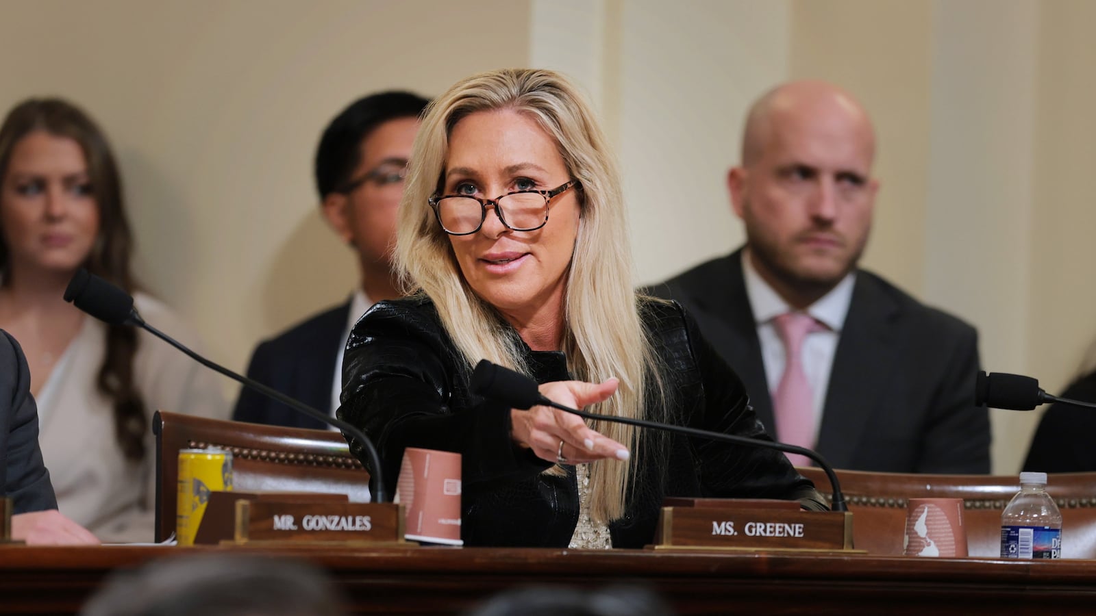 WASHINGTON, DC - DECEMBER 11: Rep. Marjorie Taylor Greene (R-GA) speaks during a hearing with the House Committee on Homeland Security in the Cannon House Office Building on December 11, 2025 in Washington, DC. The committee convened to hear testimony from top national security officials on potential worldwide threats. (Photo by Anna Moneymaker/Getty Images)