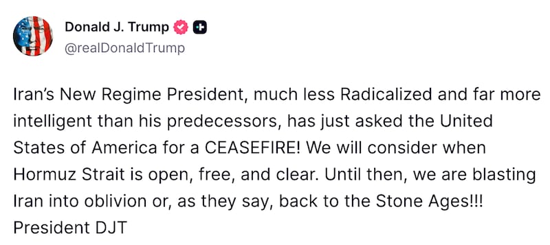 Trump's Wednesday morning Truth Social. He has been accused of gaming the markets with such posts.