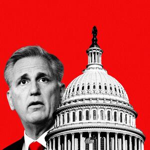 An illustration including Kevin McCarthy and the Capitol Hill building