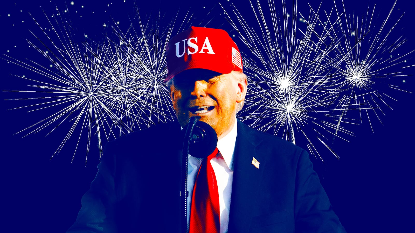 Trump cracks an assassination joke when fireworks interrupt his speech.