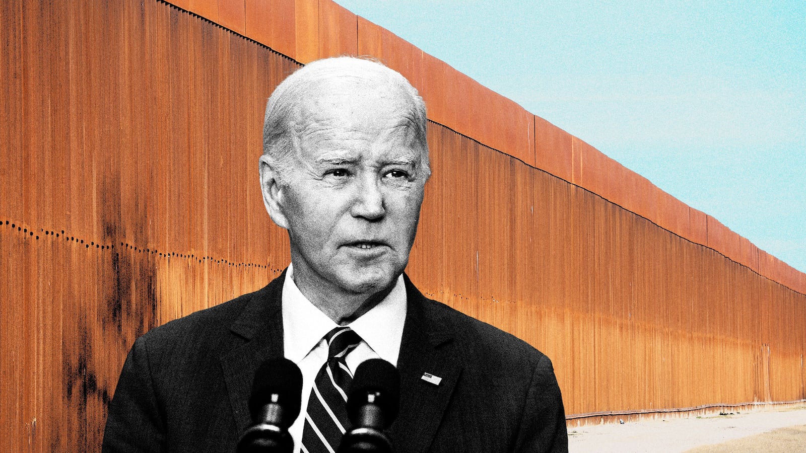 A photo including U.S. President Biden and US border