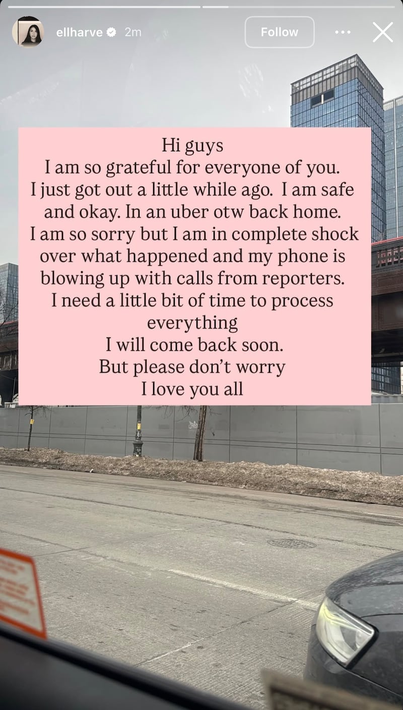 Ellie Aghayeva's post on Instagram after being released from ICE detention and was going back to her apartment