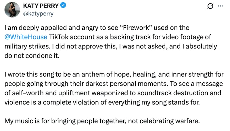 Katy Perry lashes out at the White House.