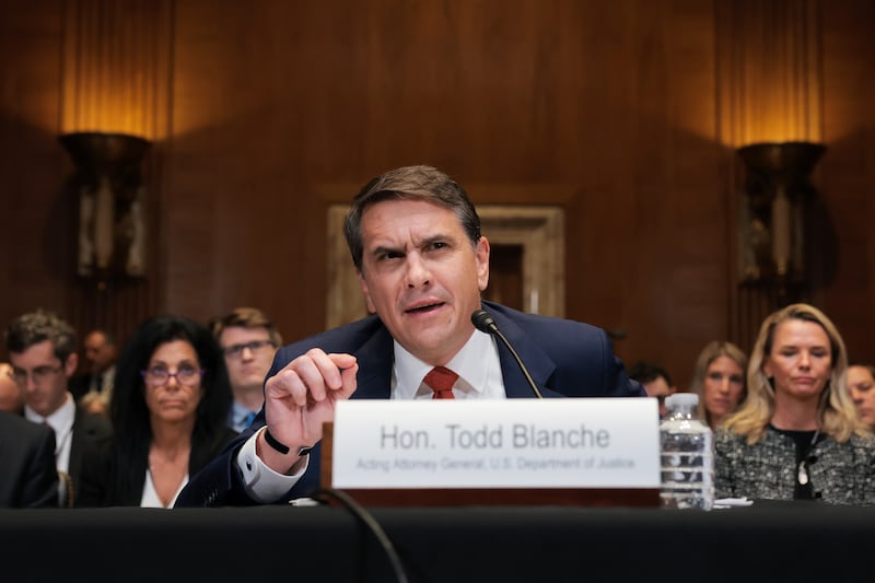 Acting Attorney General Todd Blanche would not commit to making sure violent offenders who beat Capitol police on January 6 were not eligible for payouts from the new $1.776 billion fund while testifying before a Senate subcommittee on Capitol Hill on May 19, 2026.