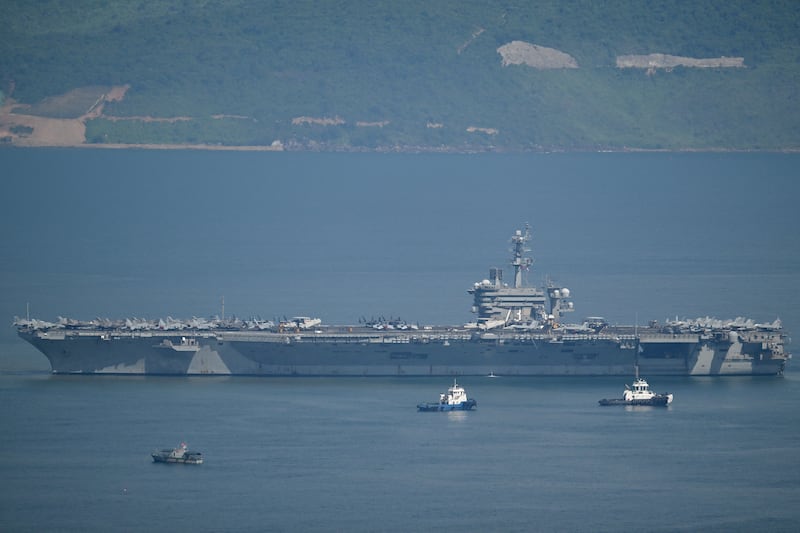 The USS George Washington arrives at the port in Danang on July 30, 2026. (Photo by Nhac NGUYEN / AFP via Getty Images)