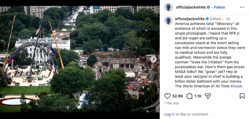 Jack White's Instagram post blasting Trump.