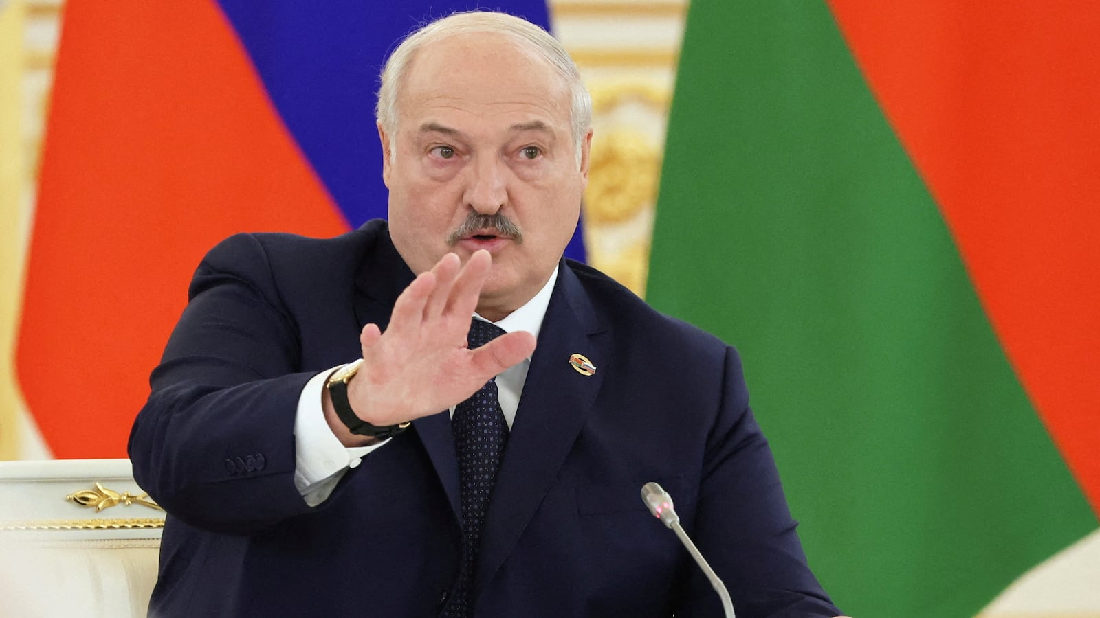 Belarusian President Alexander Lukashenko attends a meeting at the Kremlin in Moscow, Russia, April 6, 2023.