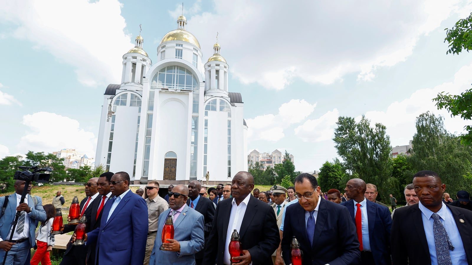 The leaders of Zambia, Senegal, Comoros, South Africa, and Egypt visit a site of a mass grave, in the town of Bucha, amid Russia’s attack on Ukraine, outside of Kyiv, Ukraine, June 16, 2023.