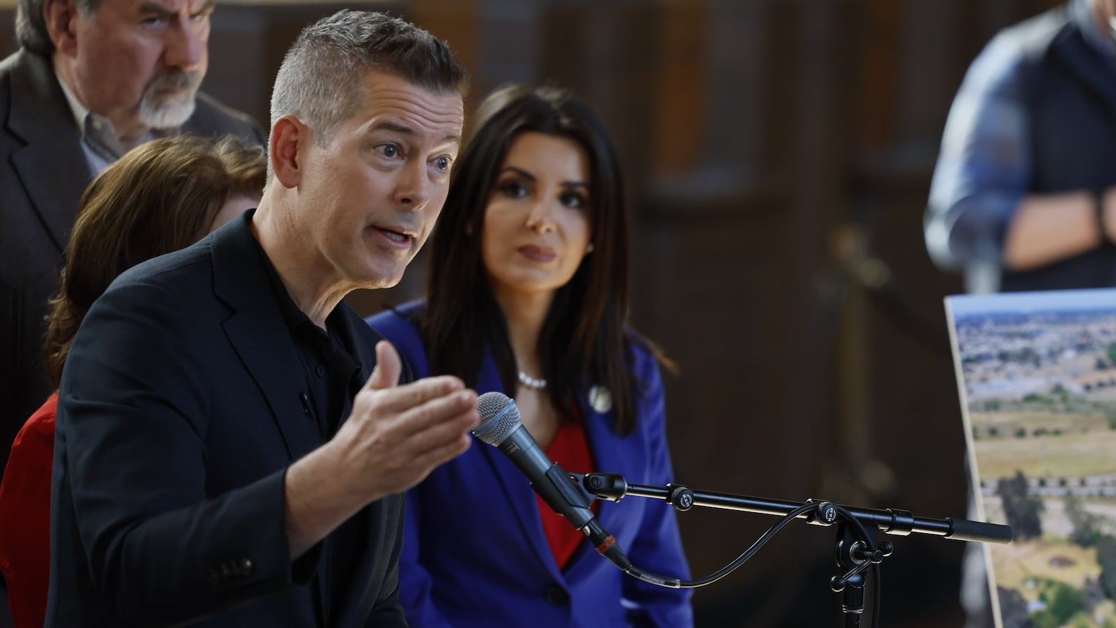 Transportation Secretary Sean P. Duffy speaks during a press conference at Union Station and makes an announcement on the California High-Speed Rail priorities in Los Angeles Thursday, Feb. 20, 2025.