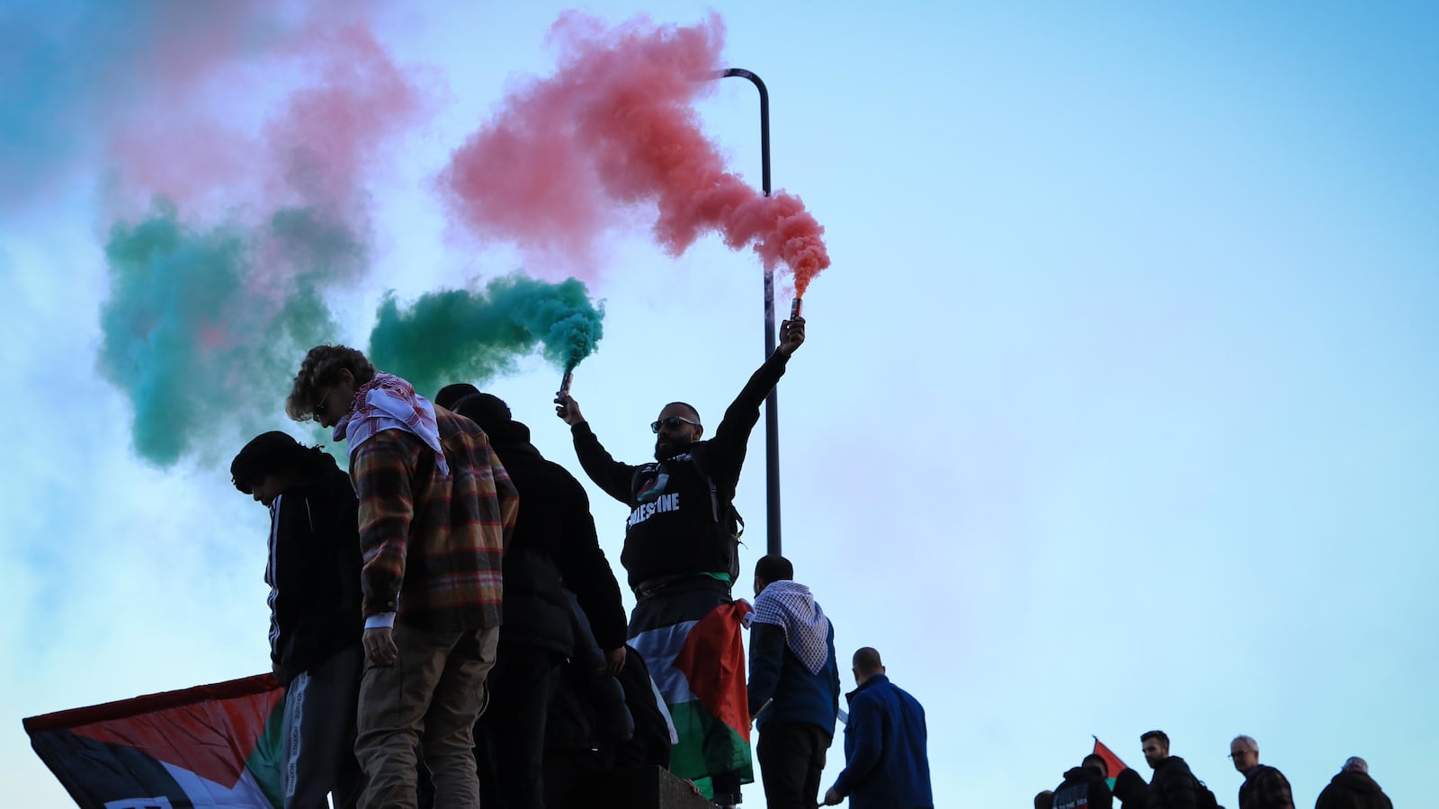 Protestors on Armistice Day in London.