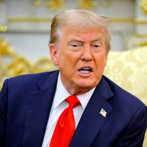 U.S. President Donald Trump reacts as he and the President of Poland Karol Nawrocki (not pictured) meet in the Oval Office at the White House in Washington, D.C., U.S., September 3, 2025. REUTERS/Brian Snyder