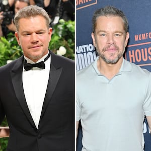 Actor Matt Damon on May 6, 2024, at the Met Gala (left); Damon at a red. carpet appearance on June 12, 2026 (right).