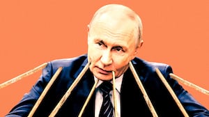 Vladimir Putin being propped up by lumber.