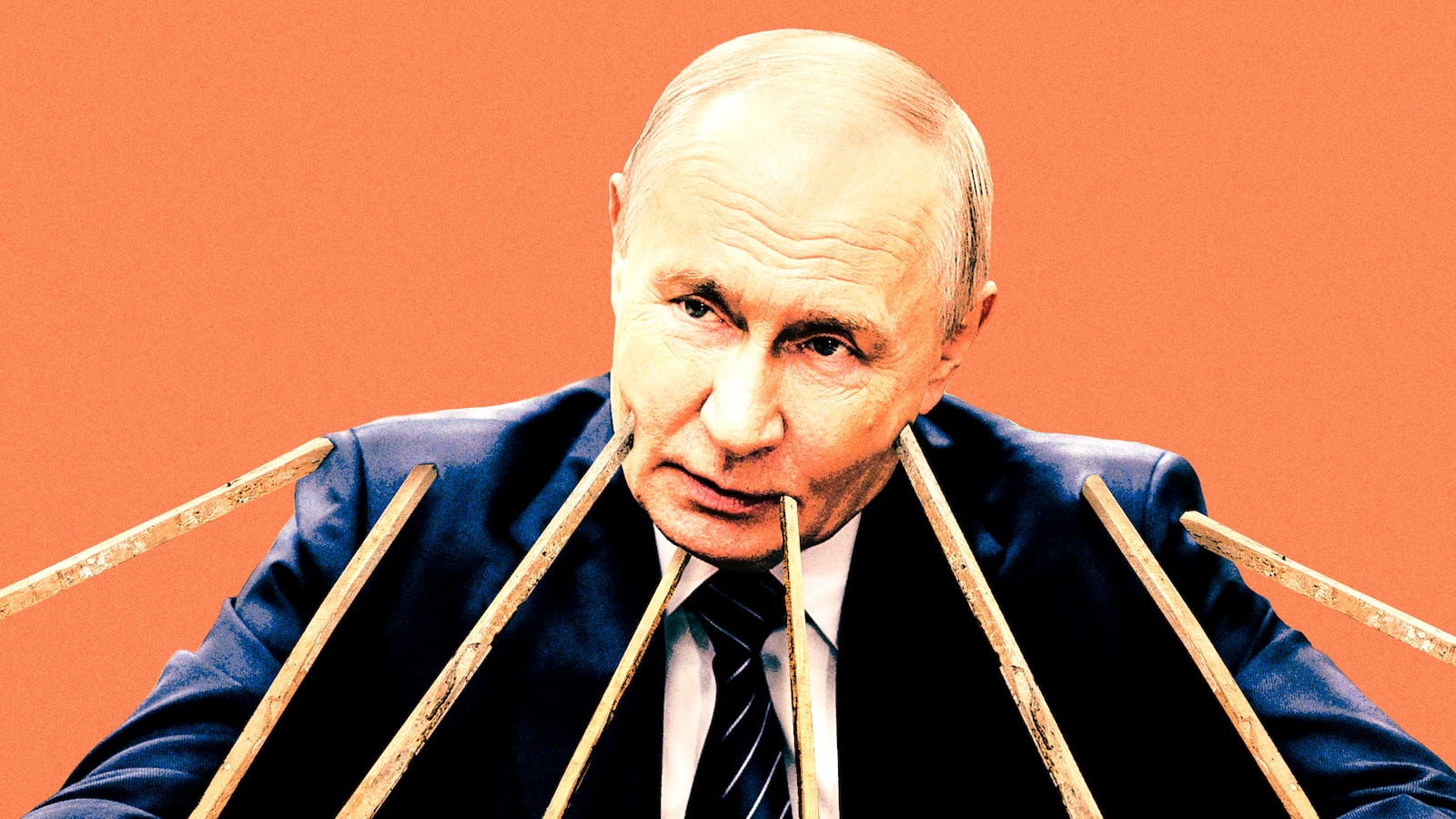 Vladimir Putin being propped up by lumber.