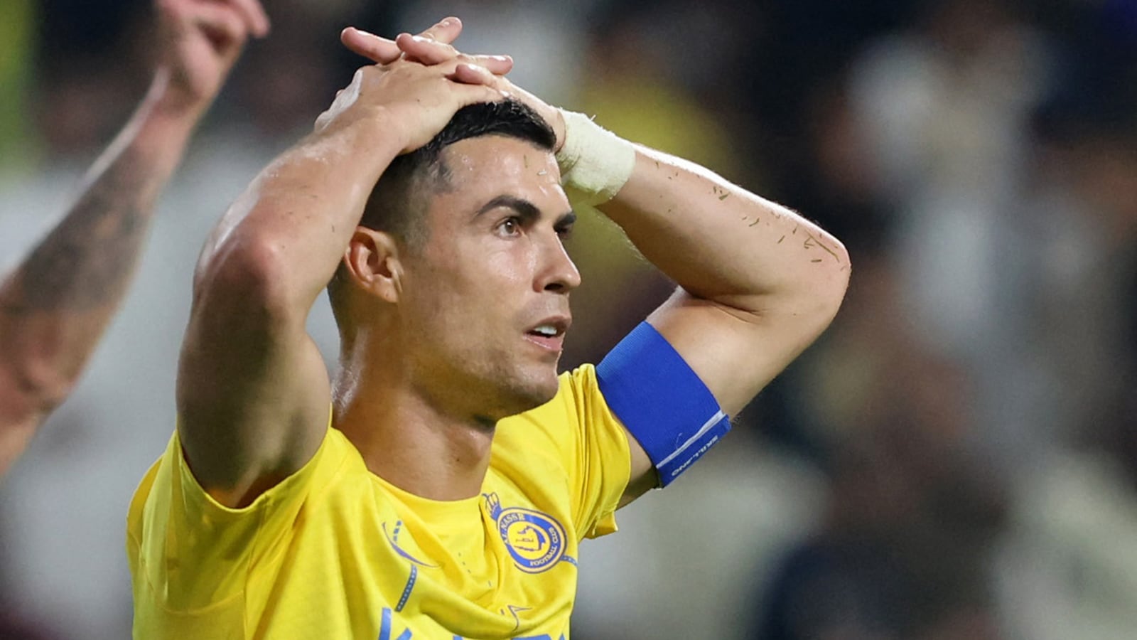 Al Nassr’s Cristiano Ronaldo reacts during soccer match on Nov. 24, 2023, in Riyadh, Saudi Arabia.