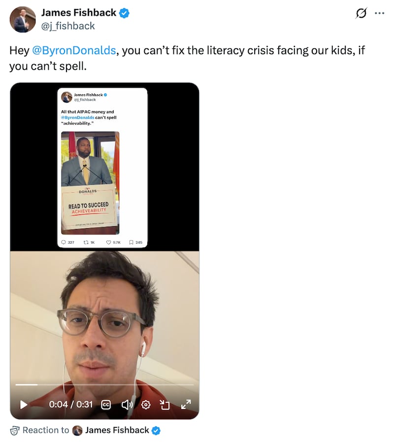 James Fishback X post about Byron Donalds