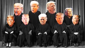 Supreme Court justices with Donald Trump angry faces on top of their heads