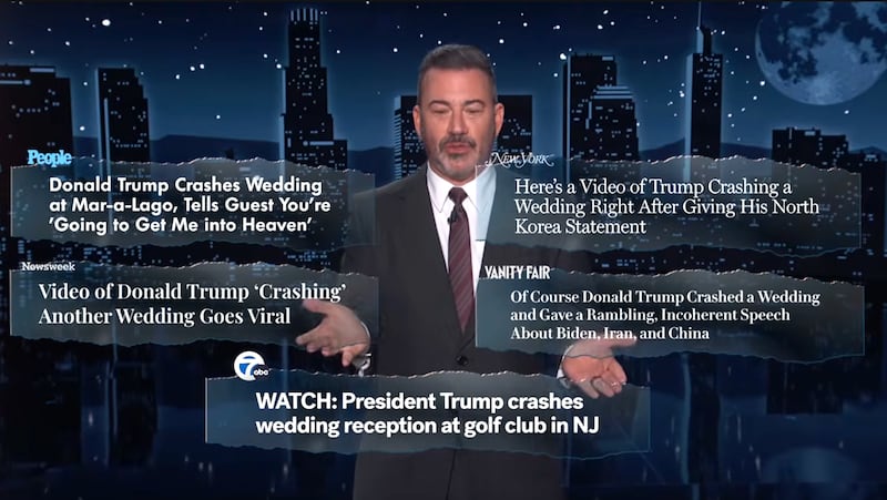 Jimmy Kimmel Live!, Jimmy Kimmel shows multiple headlines of Trump attending people's weddings