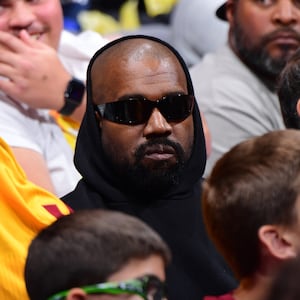 Kanye West attends the Cleveland Cavaliers game against the LA Clippers on April 7, 2024, at Crypto.Com Arena in Los Angeles, California. 
