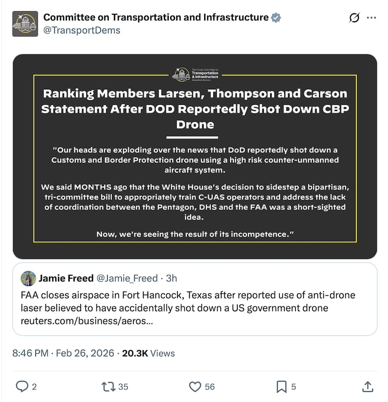 Congressional Democrats called out the Trump administration for poor communication between the Pentagon, DHS and FAA regarding drones.