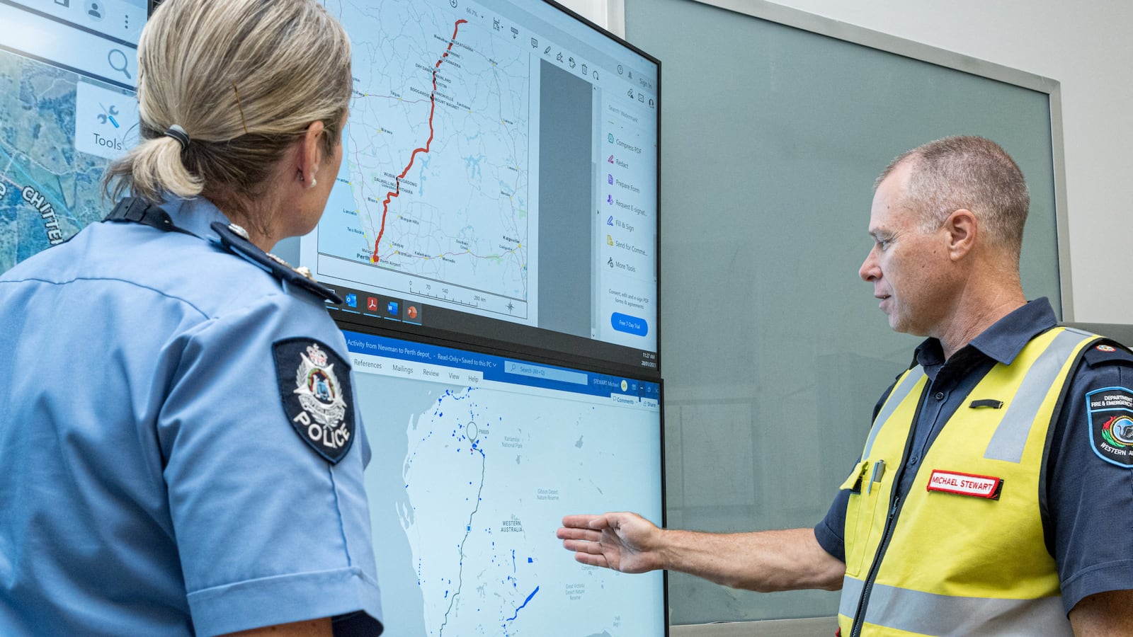 Members of the Incident Management Team coordinate the search for a radioactive capsule that was lost in transit by a contractor hired by Rio Tinto.