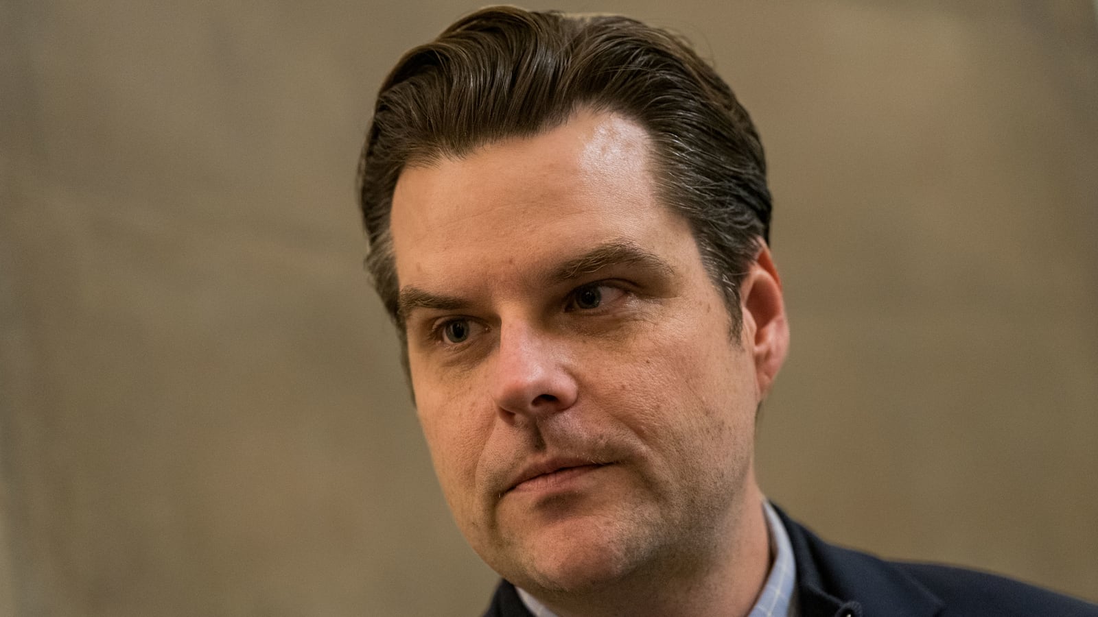 Rep. Matt Gaetz (R-FL) speaks with reporters before going into the Speakers offices at the U.S. Capitol on January 10, 2024 in Washington, DC.