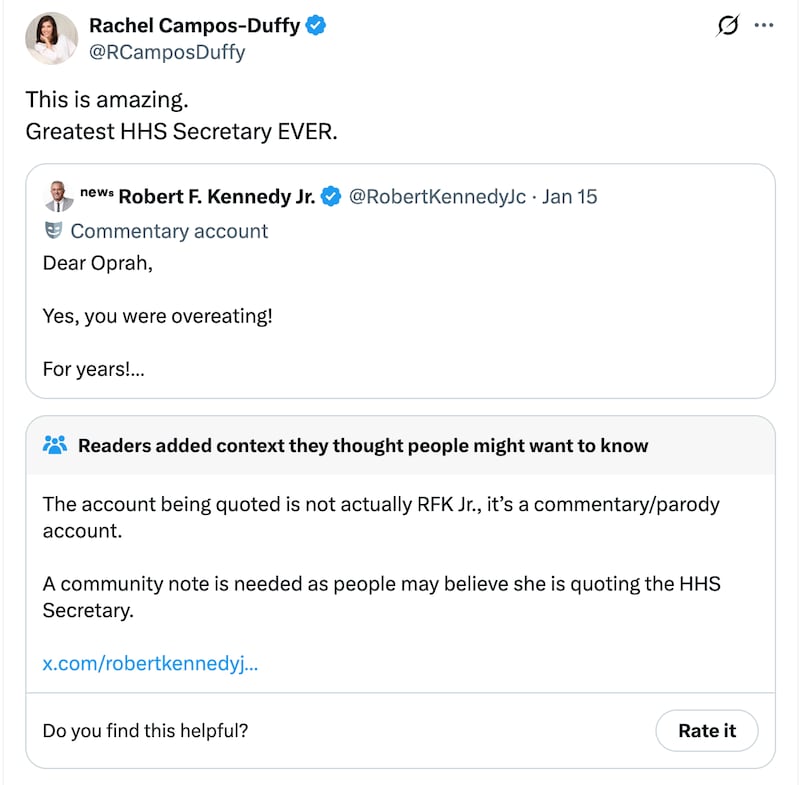Campos-Duffy's mistake tweet.