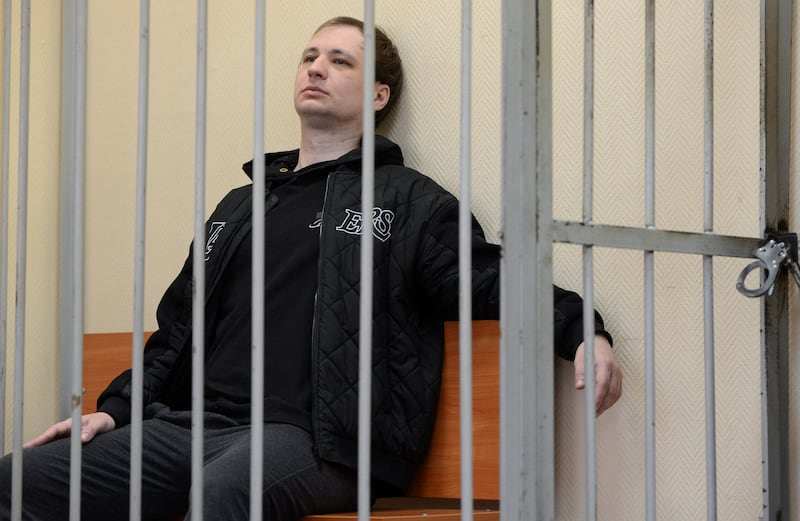 Former U.S. Marine Robert Gilman, who serves a prison sentence for assaulting a Russian police officer in 2022, attends a court hearing in Voronezh, Russia April 6, 2026. REUTERS/Vladimir Lavrov