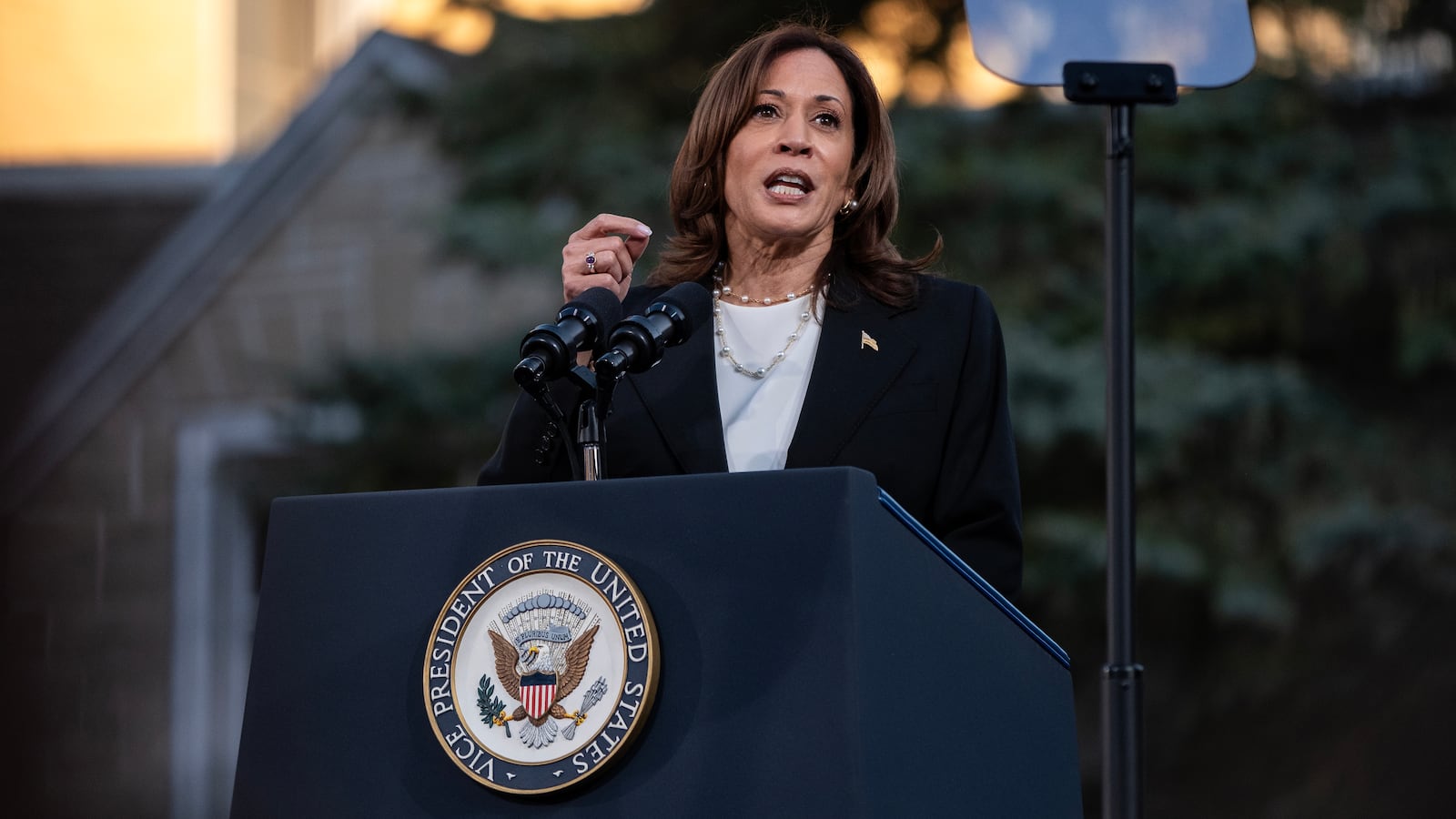 Kamala Harris speaking during a rally in October 2024.