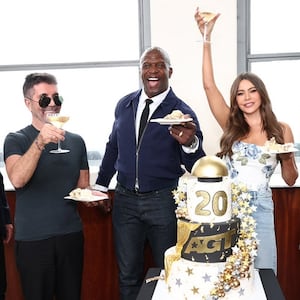 Howie Mandel, Simon Cowell, Terry Crews, Sofia Vergara and Mel B celebrate AGT's 20th season.