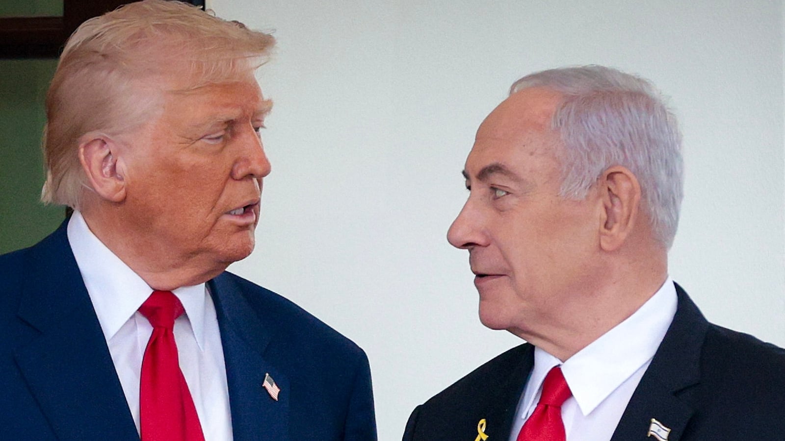 President Donald Trump greets Israeli Prime Minister Benjamin Netanyahu as he arrives at the White House on April 07, 2025 in Washington, DC.