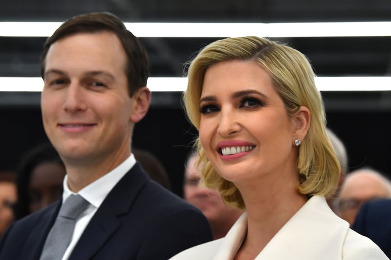 Ivanka Trump (R) and husband Jared Kushner, advisors to the US president, visit the new Louis Vuitton factory in Alvarado (40 miles south of Fort Worth), Johnson County, Texas on October 17, 2019. - A workshop of the French brand Louis Vuitton will be inaugurated in Texas by Donald Trump, in the presence of Bernard Arnault, CEO of LVMH, who had indicated to the American President in 2017 that he was ready to invest more in the United States. (Photo by Nicholas Kamm / AFP) (Photo by NICHOLAS KAMM/AFP via Getty Images)