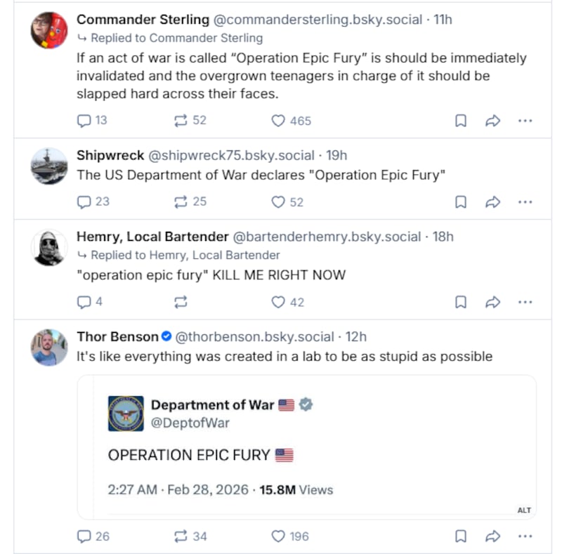 Commentators on social media weigh in on Trump's Iranian operation name.