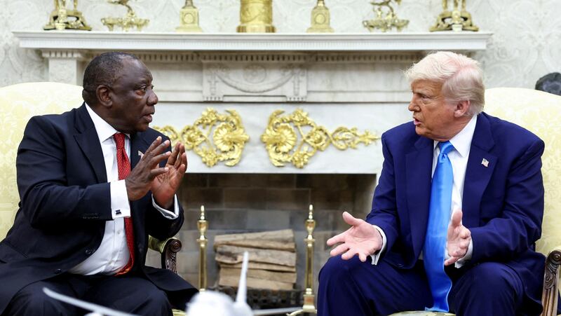 President Donald Trump met South African President Cyril Ramaphosa in the Oval Office of the White House on Wednesday where he confronted him about alleged "white genocide."