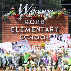 A memorial for victims of Tuesday's mass shooting at Robb Elementary School