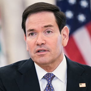 Secretary of State Marco Rubio speaks during a meeting with Lebanon's Ambassador to the U.S. Nada Hamadeh Moawad (out of frame) and Israeli Ambassador to the U.S. Yechiel Leiter (out of frame) at the State Department in Washington, DC, on April 14, 2026.