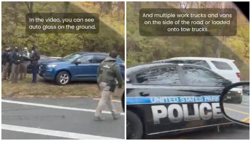 Screenshots of a video showing Park Police and ICE working together at a traffic stop.