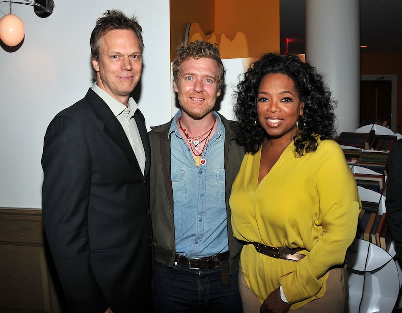 Glen Hansard with Oprah Winfrey and director Peter Hedges in 2012.