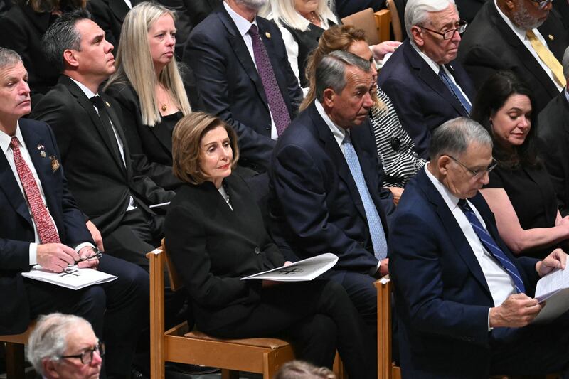Rep. Nancy Pelosi attended Thursday’s funeral, despite publicly opposing many of Dick Cheney’s policies while in office.