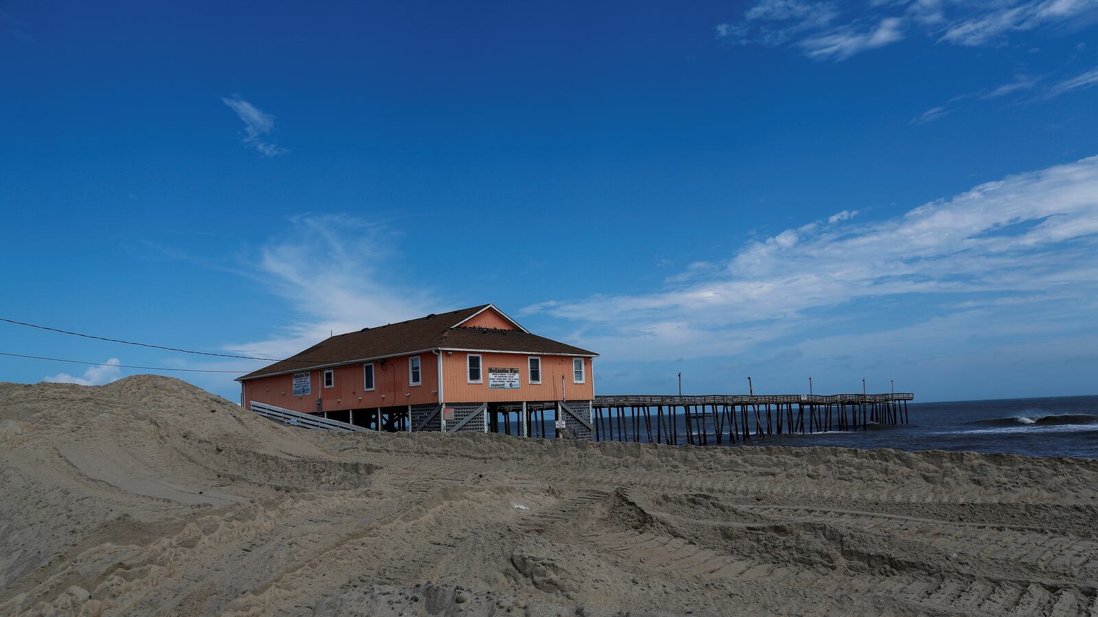 Rodanthe pier is seen partially damaged after the pass of Hurricane Florence, now downgraded to a tropical depression in Rodanthe.