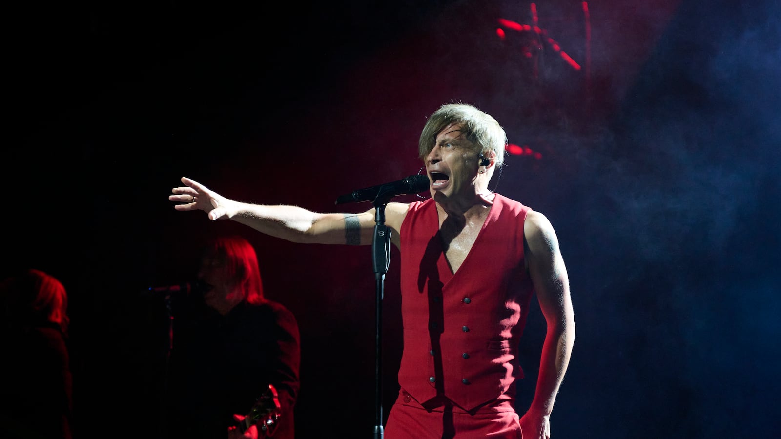 Yegor Bortnik, aka Lyova Bi-2, of the rock band Bi-2 performs at Preto e Prata Hall in Casino Estoril on July 6, 2023, in Estoril, Portugal.