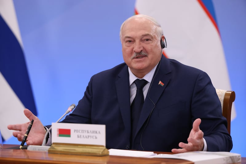 Belarussian President Alexander Lukashenko speaks during the Supreme Eurasian Economic Council Meeting on December 26, 2024, in Igora ski resort, north of Saint Petersburg, Russia.