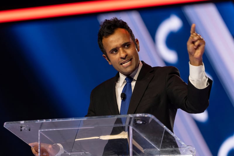 Vivek Ramaswamy speaks during AmericaFest, the first Turning Point USA summit since the death of Charlie Kirk, in Phoenix, Arizona, U.S. December 19, 2025.