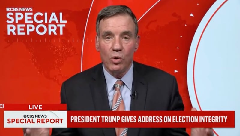 Mark Warner calls out CBS live on the network.