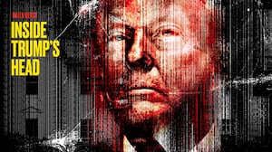 Donald Trump through a static background.